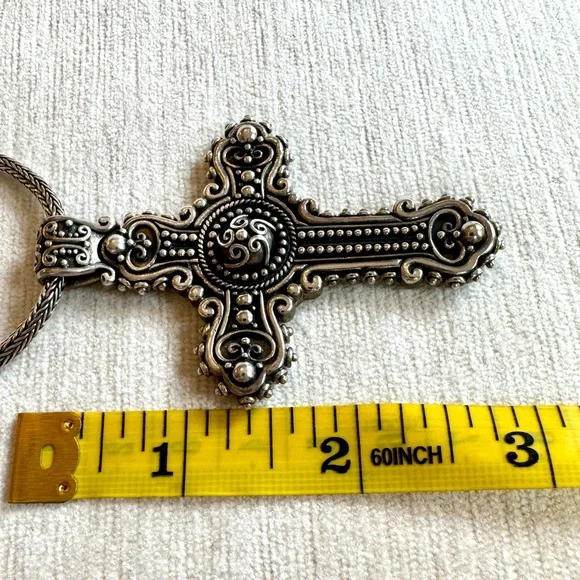 Brighton Bali Sterling Silver Large Ornate Cross Necklace - Picture 6 of 10